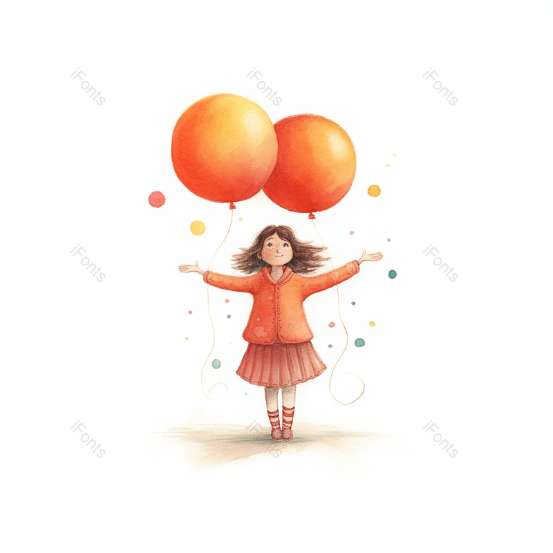 秋季厚外套褶皱裙一个女孩小孩欢乐气球飘起来纯洁可爱插画,插画/手绘图,插画/手绘图库,插画/手绘图下载,插画/手绘
